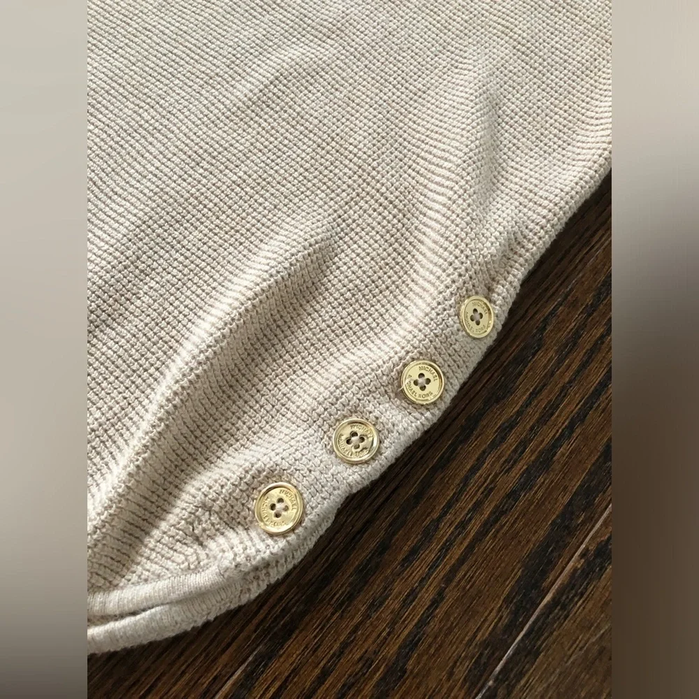 Michael Kors Women’s M Beige Waffle Knit Dolman Long-Sleeve Tunic Sweater - EUC!